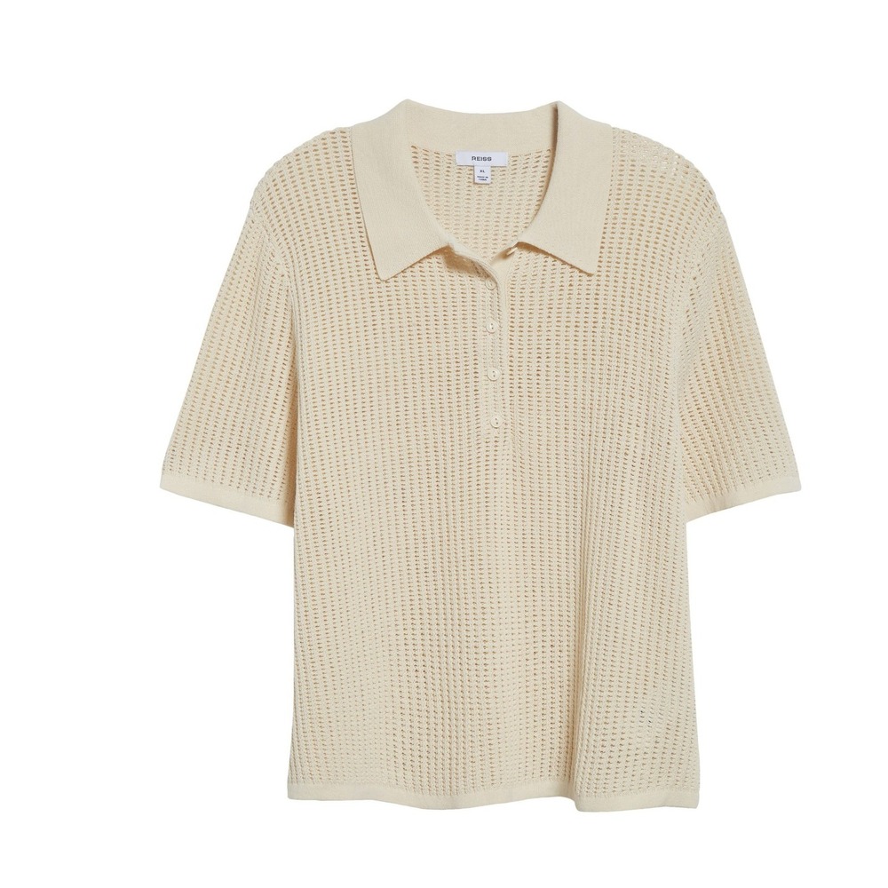 Reiss Evi Open Stitch Cotton & Linen Blend Polo